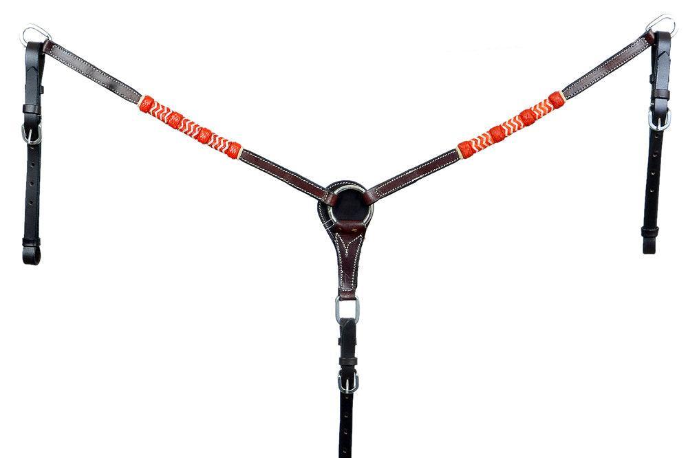 BAR H EQUINE Red Rawhide Horse Western Leather Breast Collar Brown