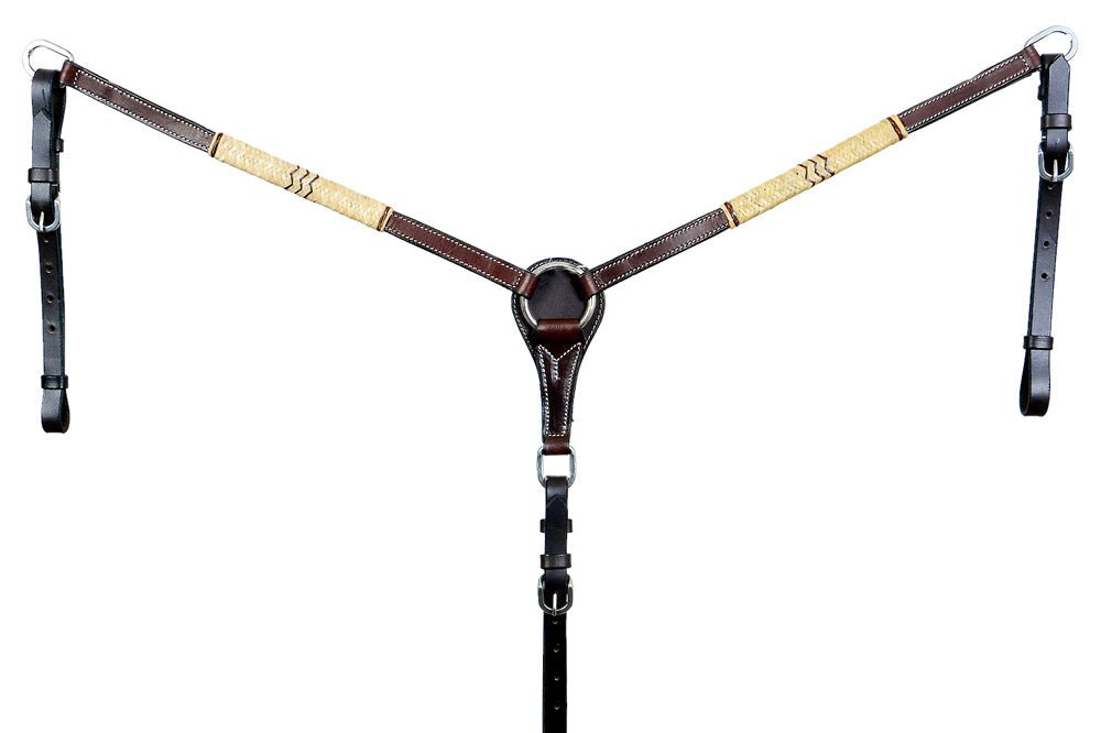 BAR H EQUINE Natural Rawhide Horse Western Leather Breast Collar Brown