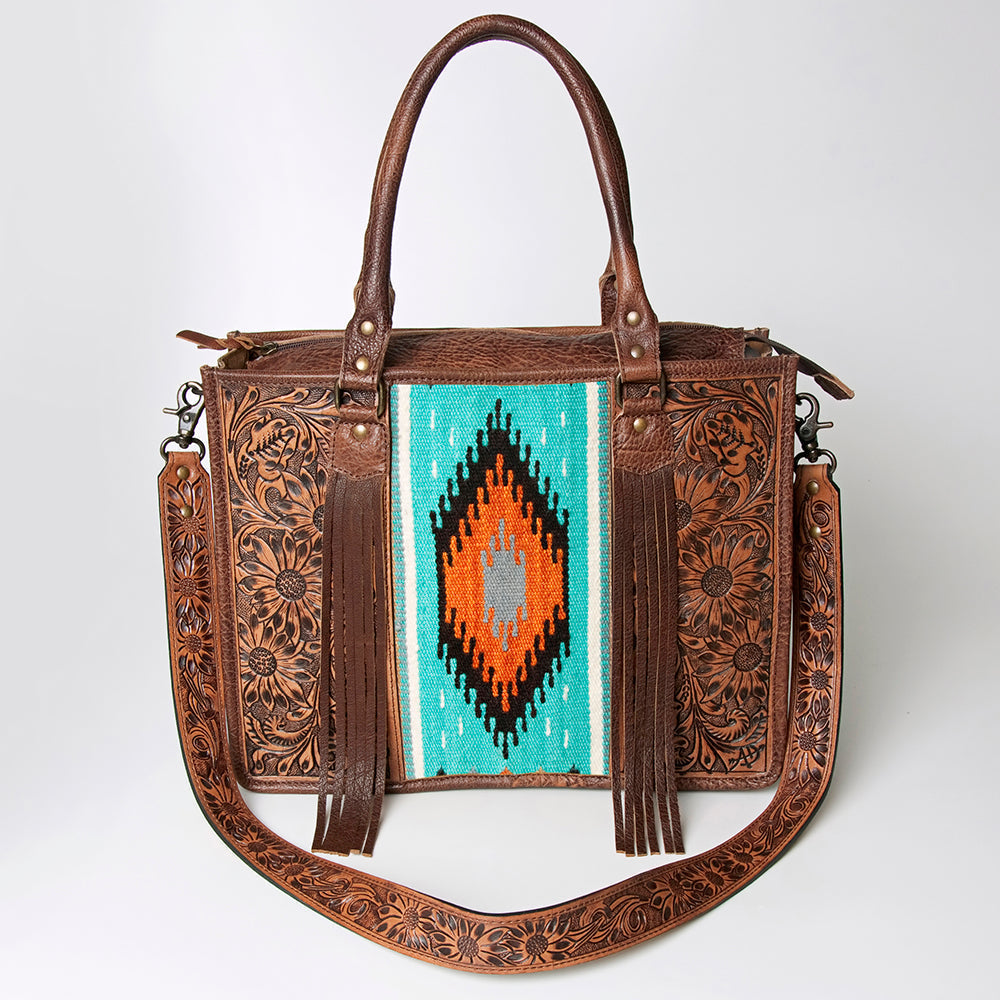 American Darling Briefcase Hand Tooled Saddle Blanket Genuine Leather