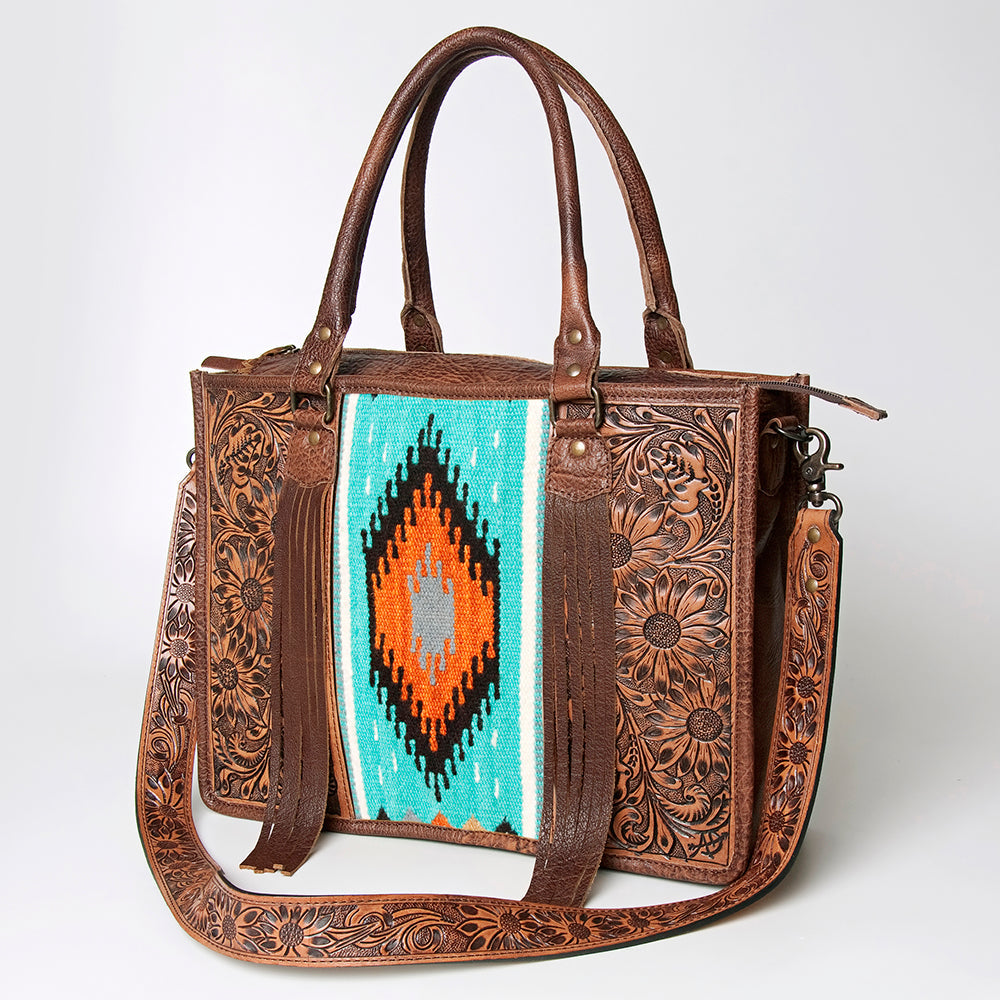 American Darling Briefcase Hand Tooled Saddle Blanket Genuine Leather