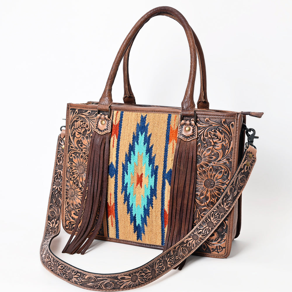 American Darling Briefcase Hand Tooled Saddle Blanket Genuine Leather