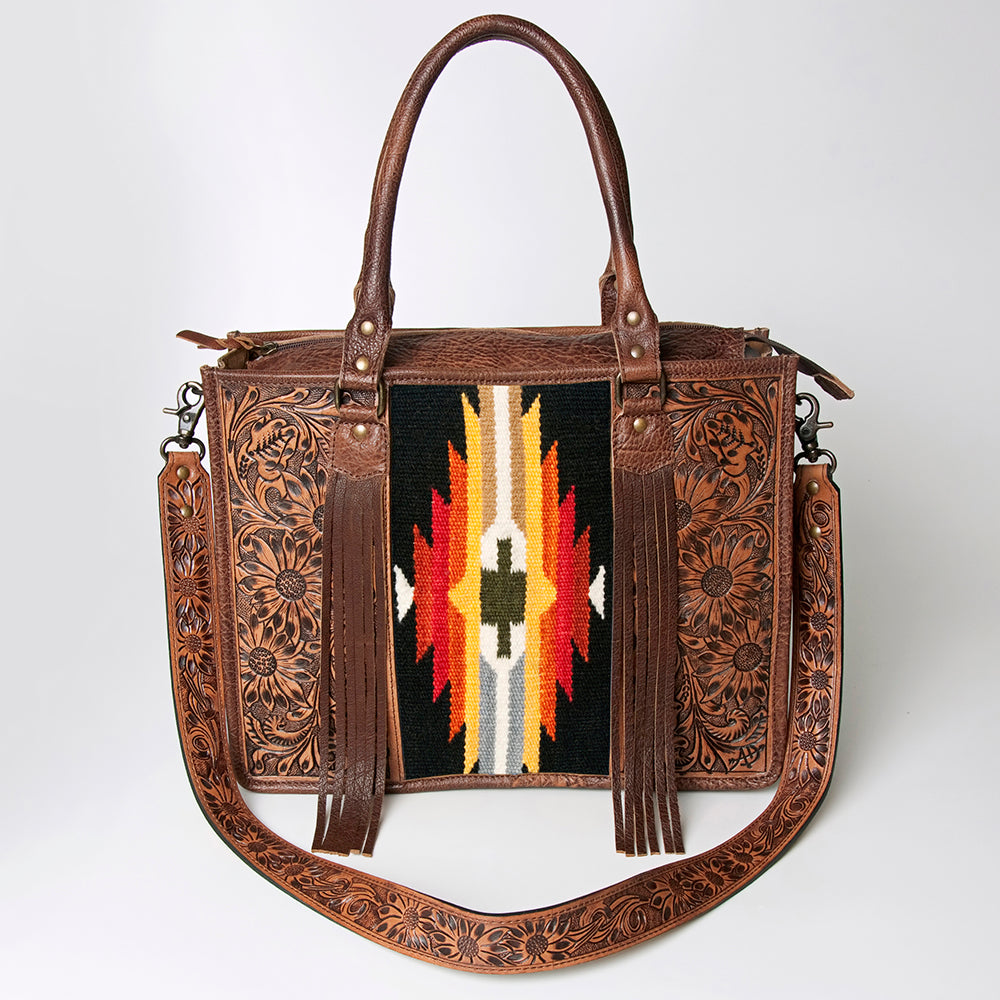 American Darling Briefcase Hand Tooled Saddle Blanket Genuine Leather
