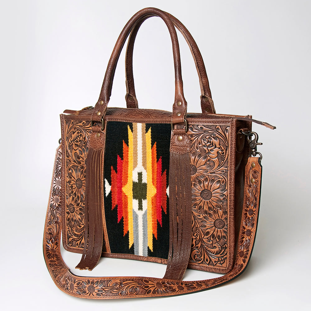 American Darling Briefcase Hand Tooled Saddle Blanket Genuine Leather