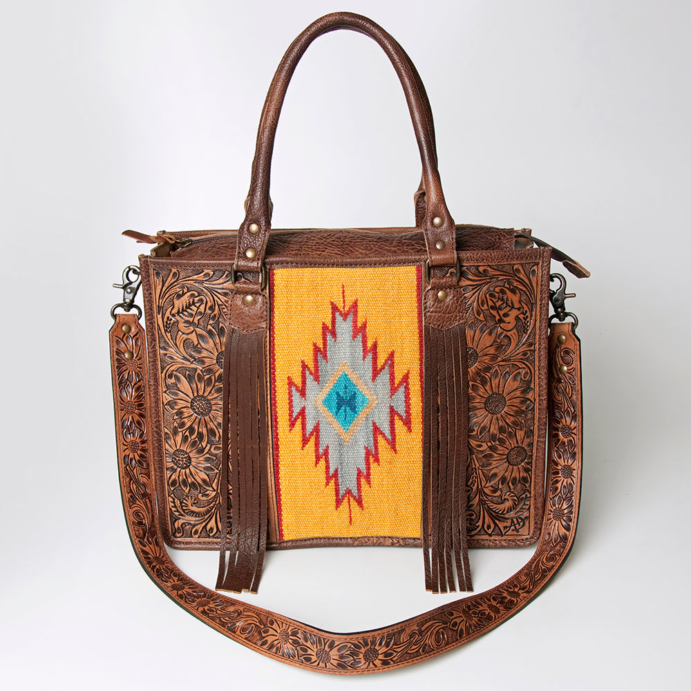 American Darling Briefcase Hand Tooled Saddle Blanket Genuine Leather