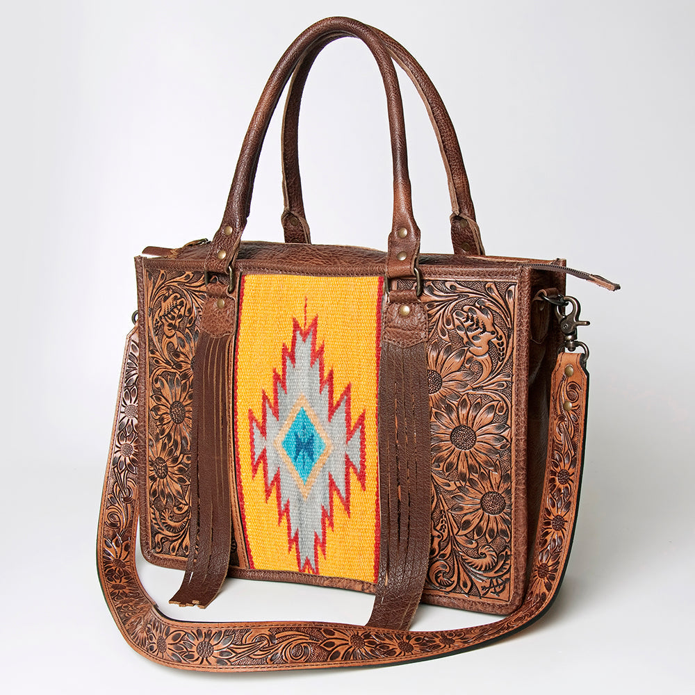 American Darling Briefcase Hand Tooled Saddle Blanket Genuine Leather