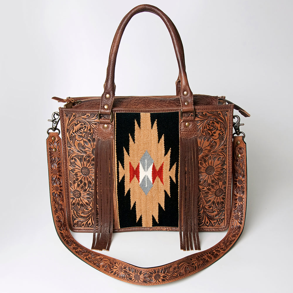 American Darling Briefcase Hand Tooled Saddle Blanket Genuine Leather