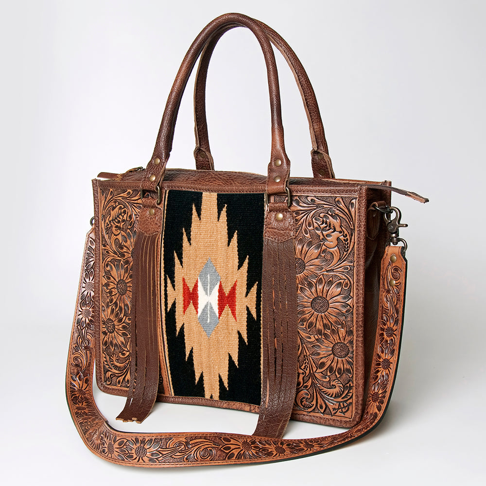 American Darling Briefcase Hand Tooled Saddle Blanket Genuine Leather