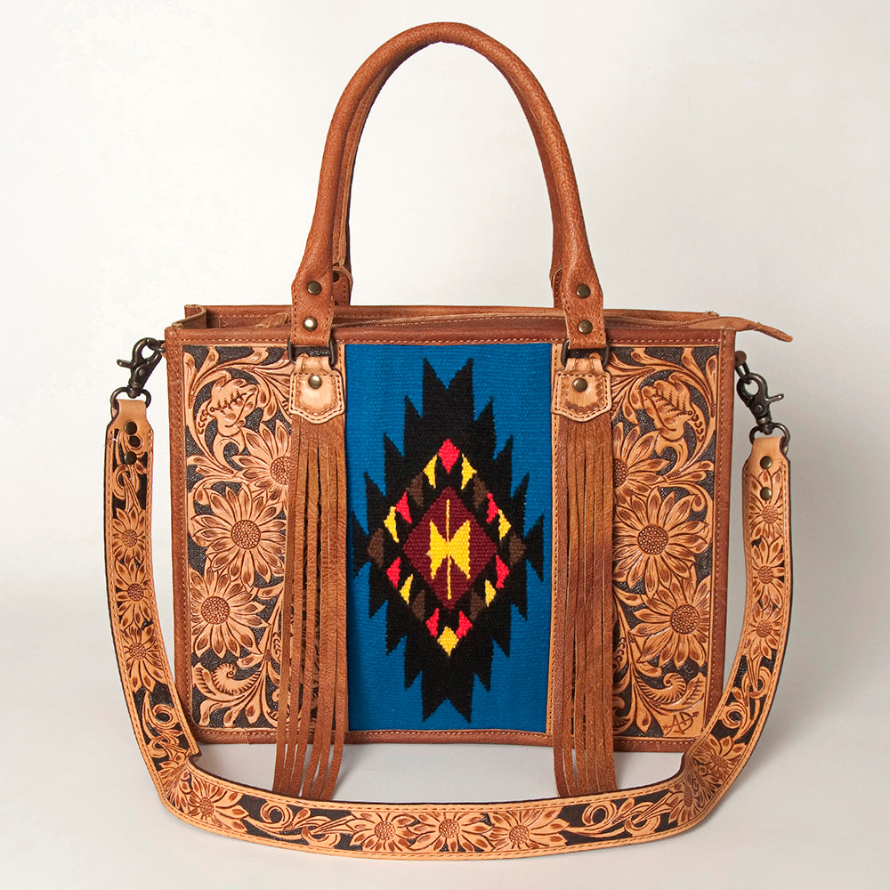 American Darling Briefcase Hand Tooled Saddle Blanket Genuine Leather