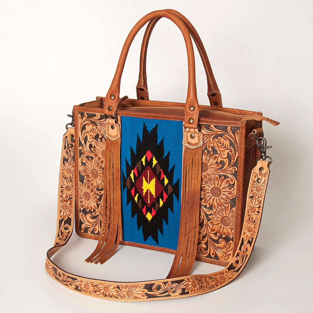 American Darling Briefcase Hand Tooled Saddle Blanket Genuine Leather