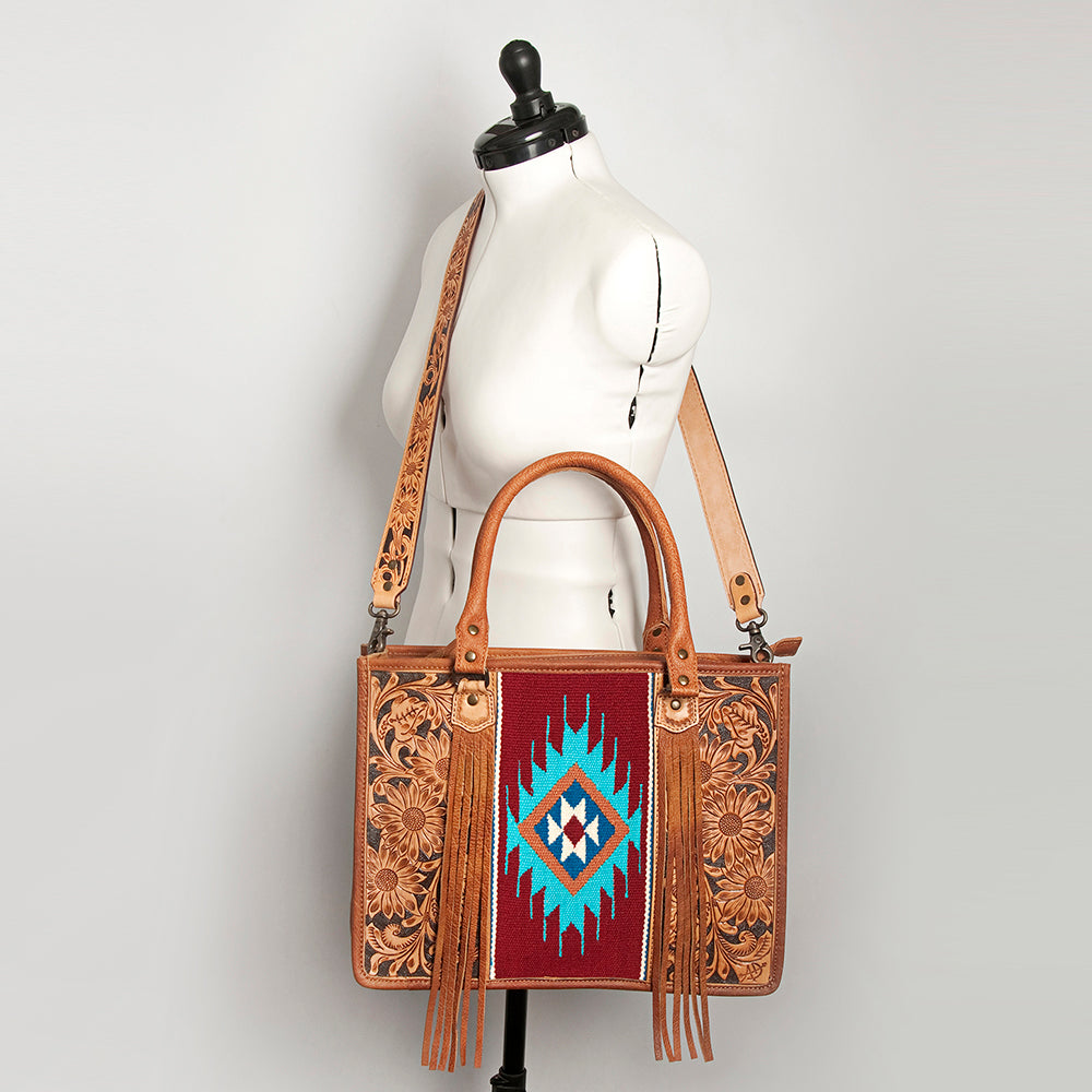 American Darling Briefcase Hand Tooled Saddle Blanket Genuine Leather