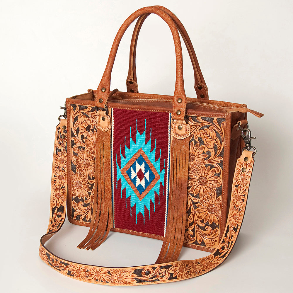 American Darling Briefcase Hand Tooled Saddle Blanket Genuine Leather