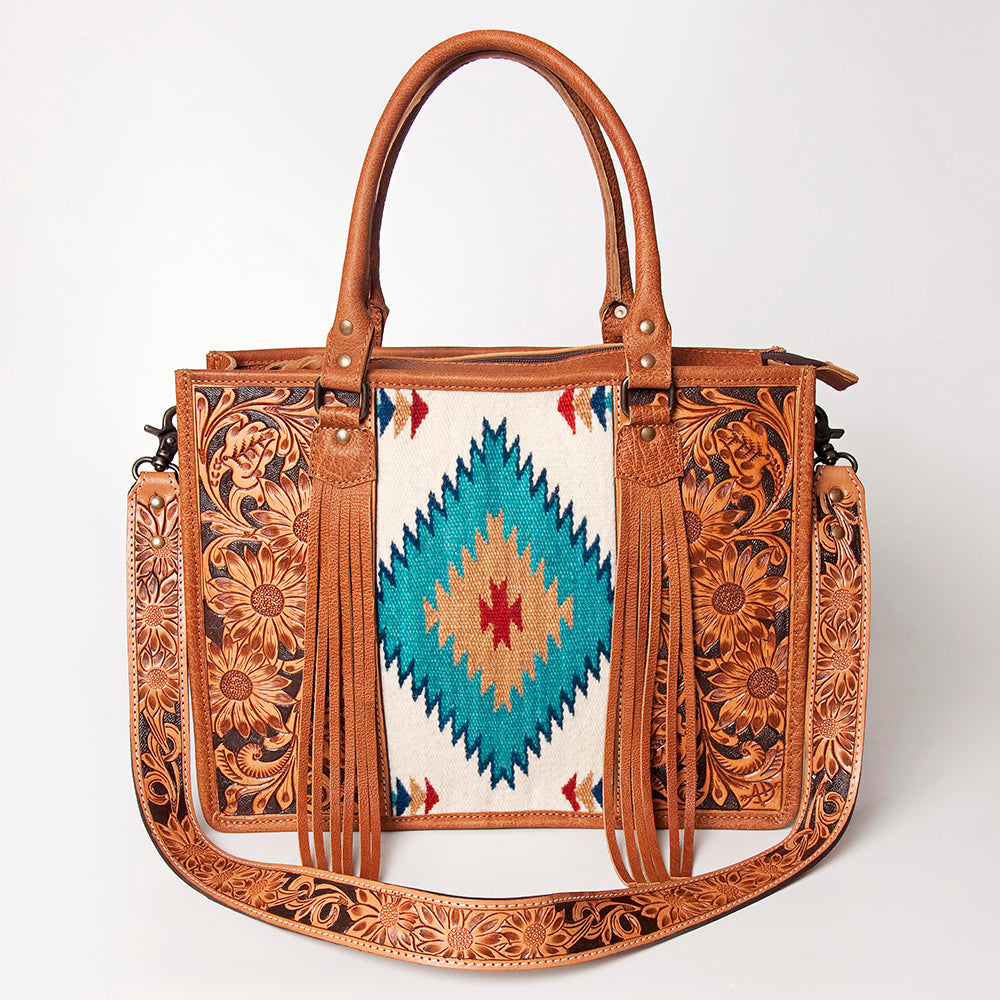 American Darling Briefcase Hand Tooled Saddle Blanket Genuine Leather