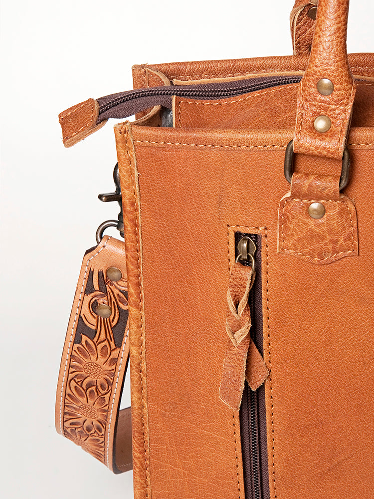 American Darling Briefcase Hand Tooled Saddle Blanket Genuine Leather