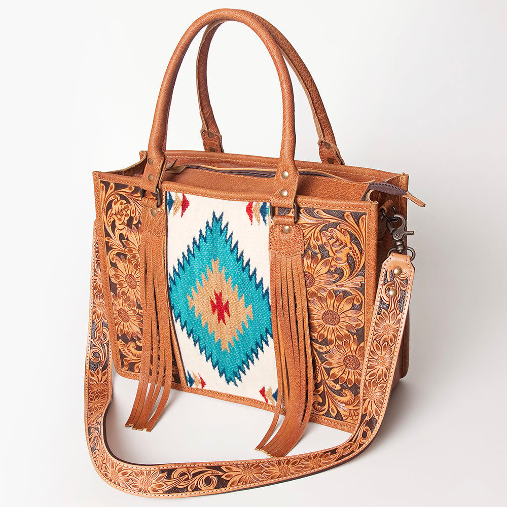 American Darling Briefcase Hand Tooled Saddle Blanket Genuine Leather