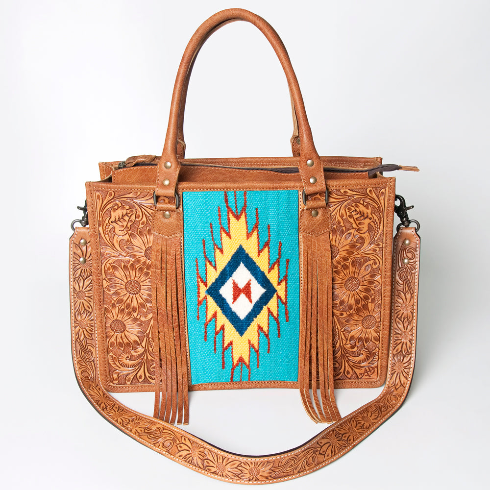 American Darling Briefcase Hand Tooled Saddle Blanket Genuine Leather
