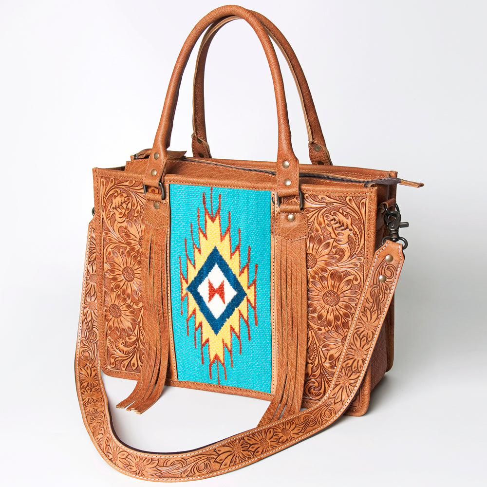 American Darling Briefcase Hand Tooled Saddle Blanket Genuine Leather