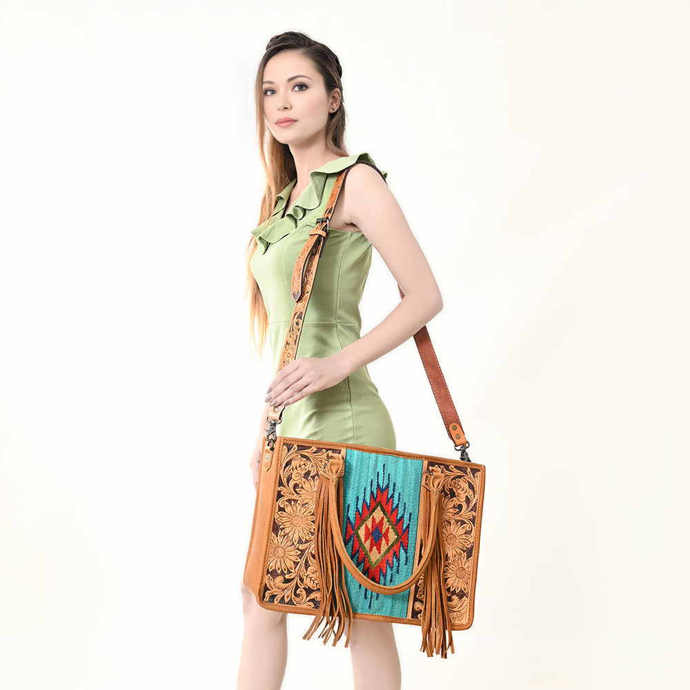American Darling Briefcase Hand Tooled Saddle Blanket Genuine Leather