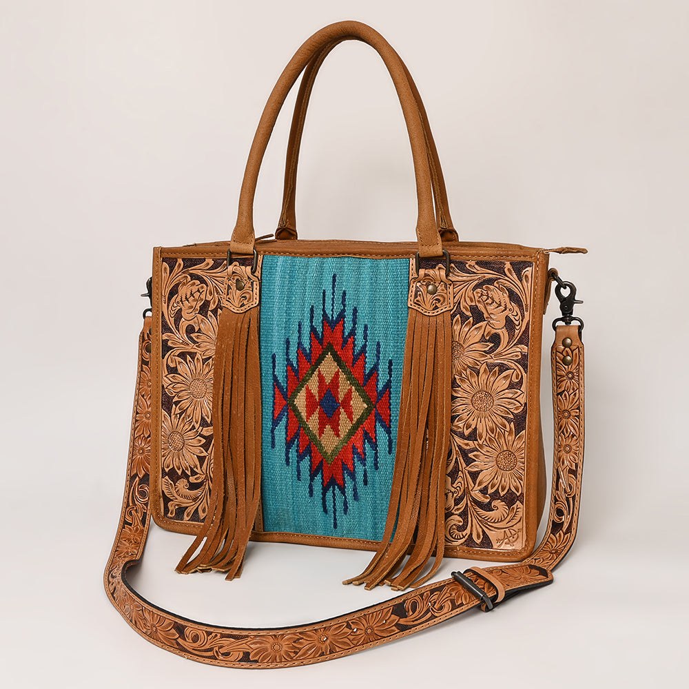 American Darling Briefcase Hand Tooled Saddle Blanket Genuine Leather