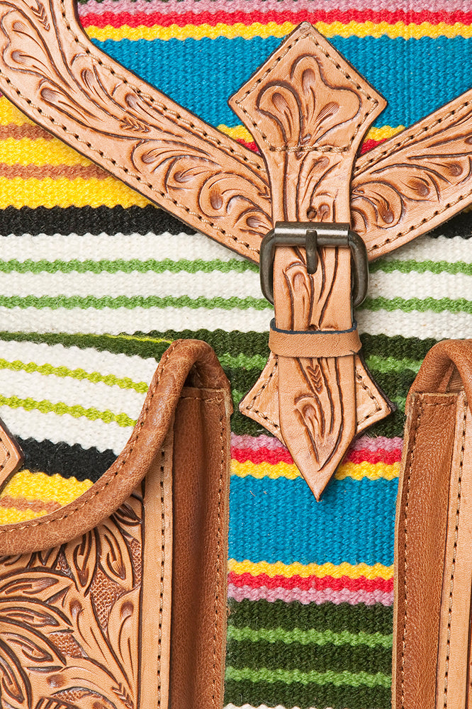 American Darling Backpack Bag Western Hand Tooled Floral Genuine Leather with Hair-On Cowhide & YKK Zipper for Women
