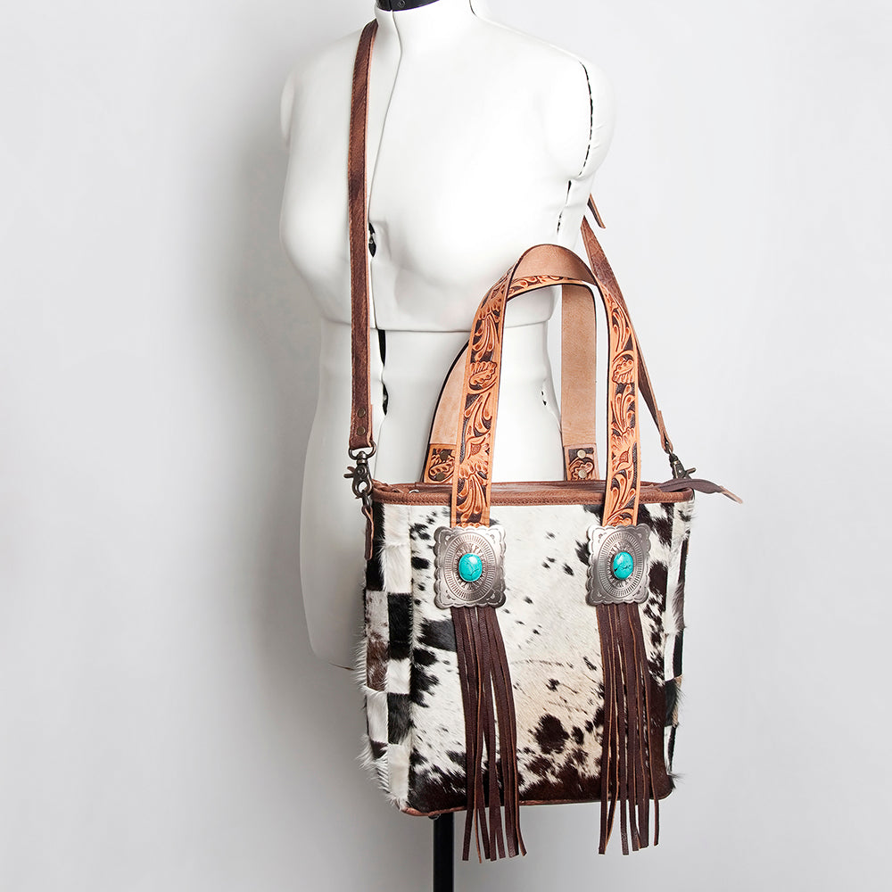 American Darling Tote Bag for Women, Hair-On Cowhide Western Bag, Premium Full Grain Leather with Fringes & YKK Zipper