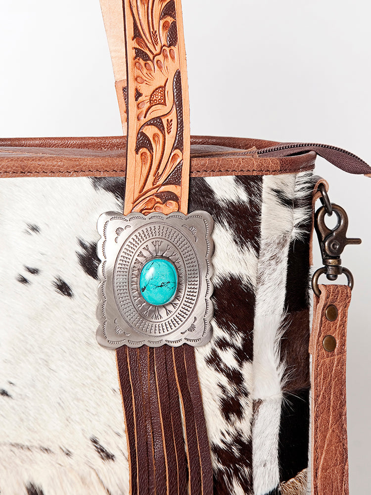 American Darling Tote Bag for Women, Hair-On Cowhide Western Bag, Premium Full Grain Leather with Fringes & YKK Zipper