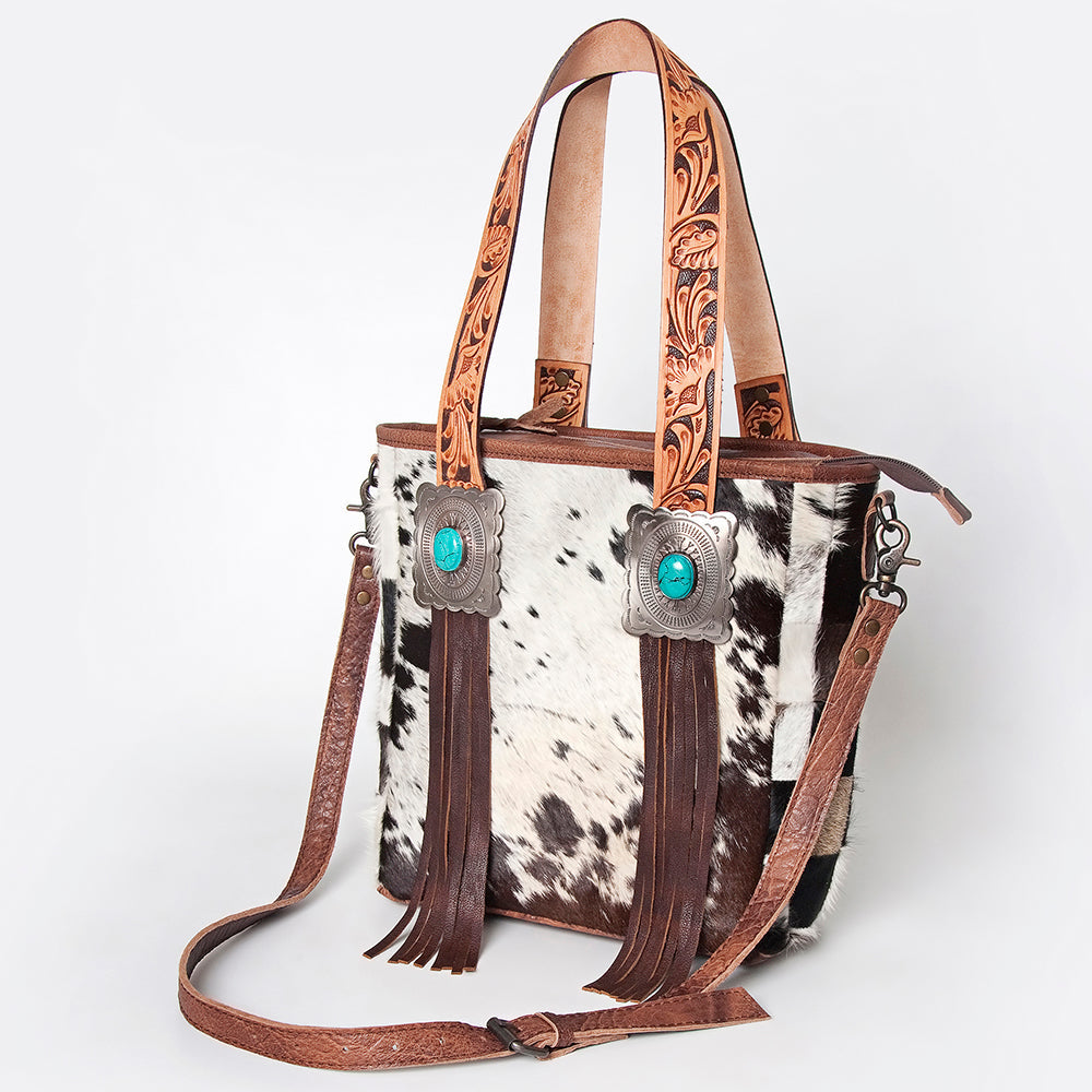 American Darling Tote Bag for Women, Hair-On Cowhide Western Bag, Premium Full Grain Leather with Fringes & YKK Zipper