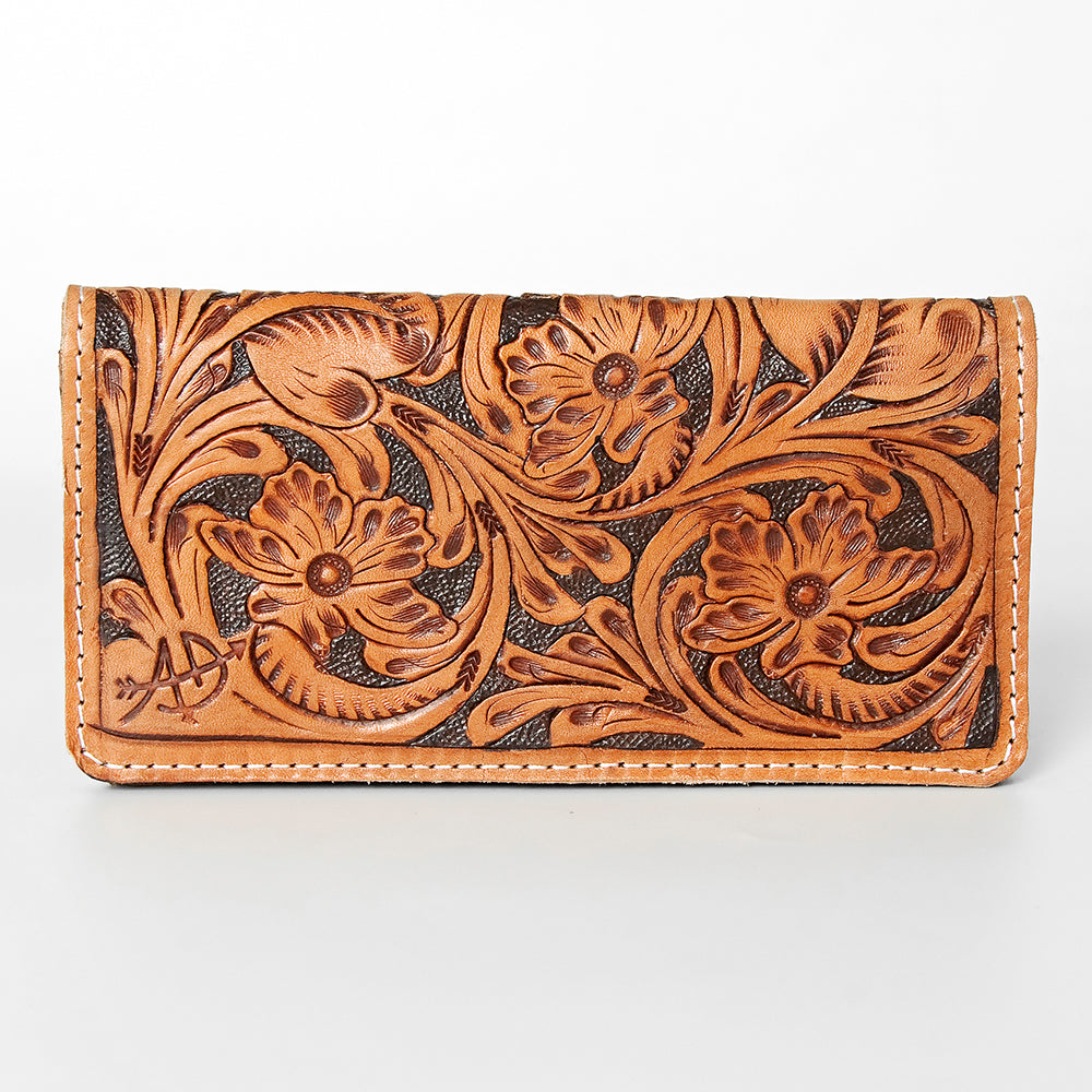 American Darling Western Clutch Bag Hand Tooled Floral Carved Genuine Vegetable Tanned Leather Purse with YKK Zipper