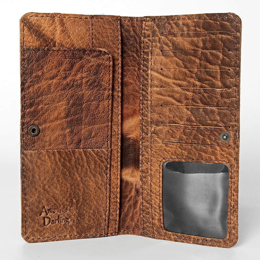 American Darling Western Clutch Bag Hand Tooled Floral Carved Genuine Vegetable Tanned Leather Purse with YKK Zipper
