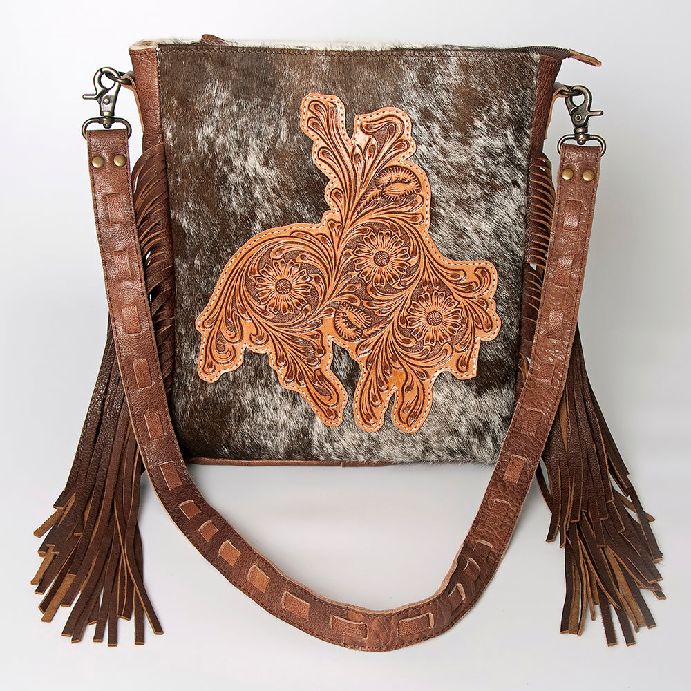 American Darling Large Cross body Bag, Hand Tooled Vegetable-Tanned Leather, Western Fringed Handcrafted Crossbody Purse