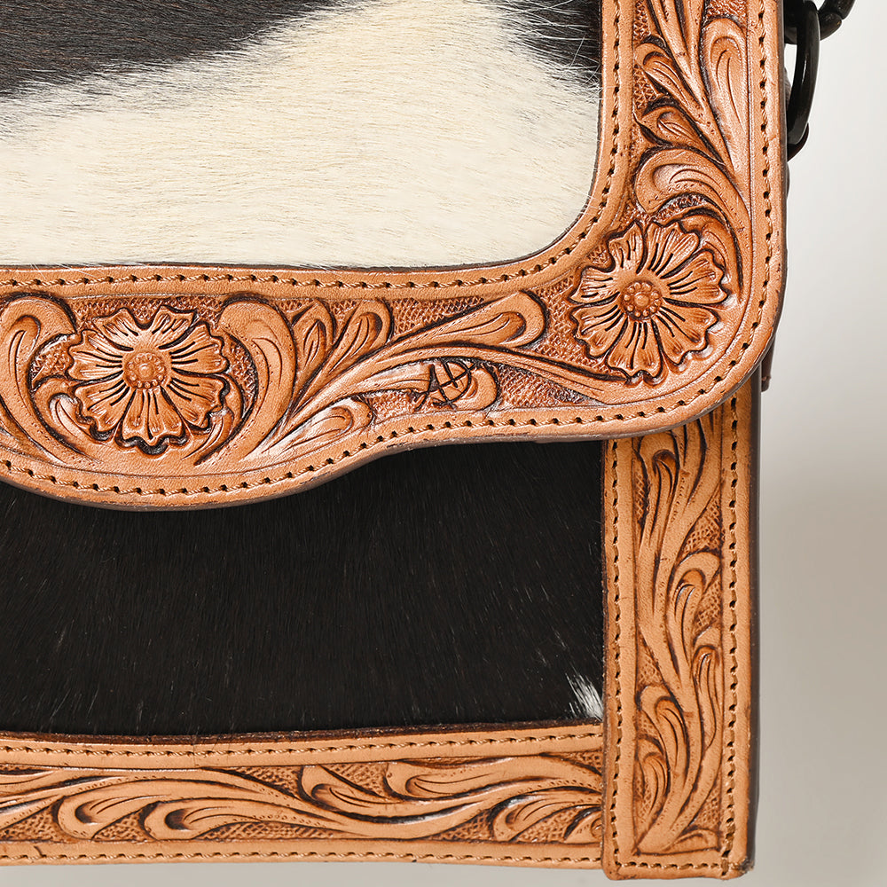 American Darling Hand-Tooled Hair-On Genuine Leather Messenger Bag