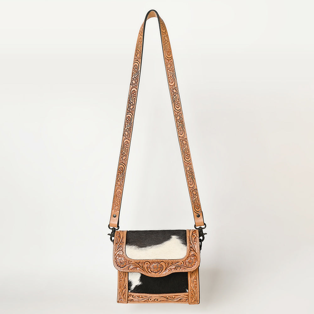 American Darling Hand-Tooled Hair-On Genuine Leather Messenger Bag