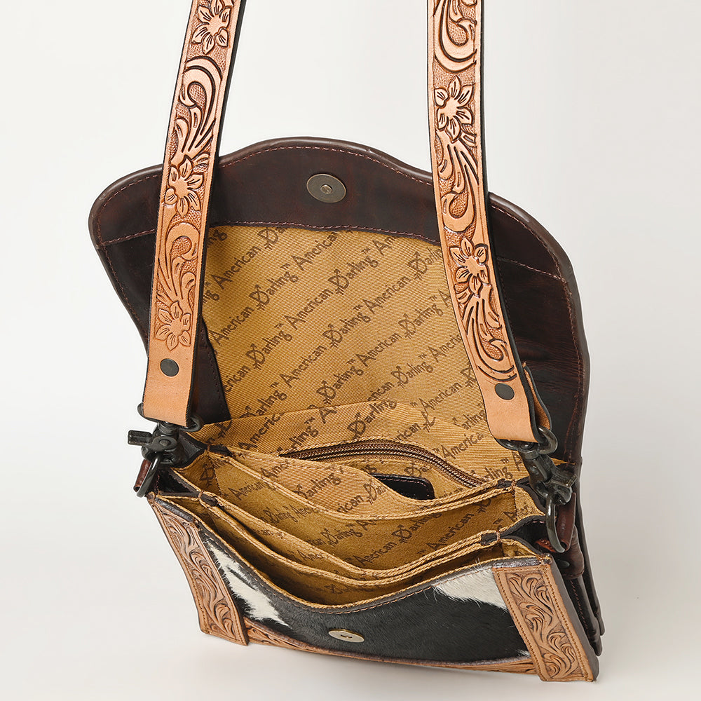 American Darling Hand-Tooled Hair-On Genuine Leather Messenger Bag