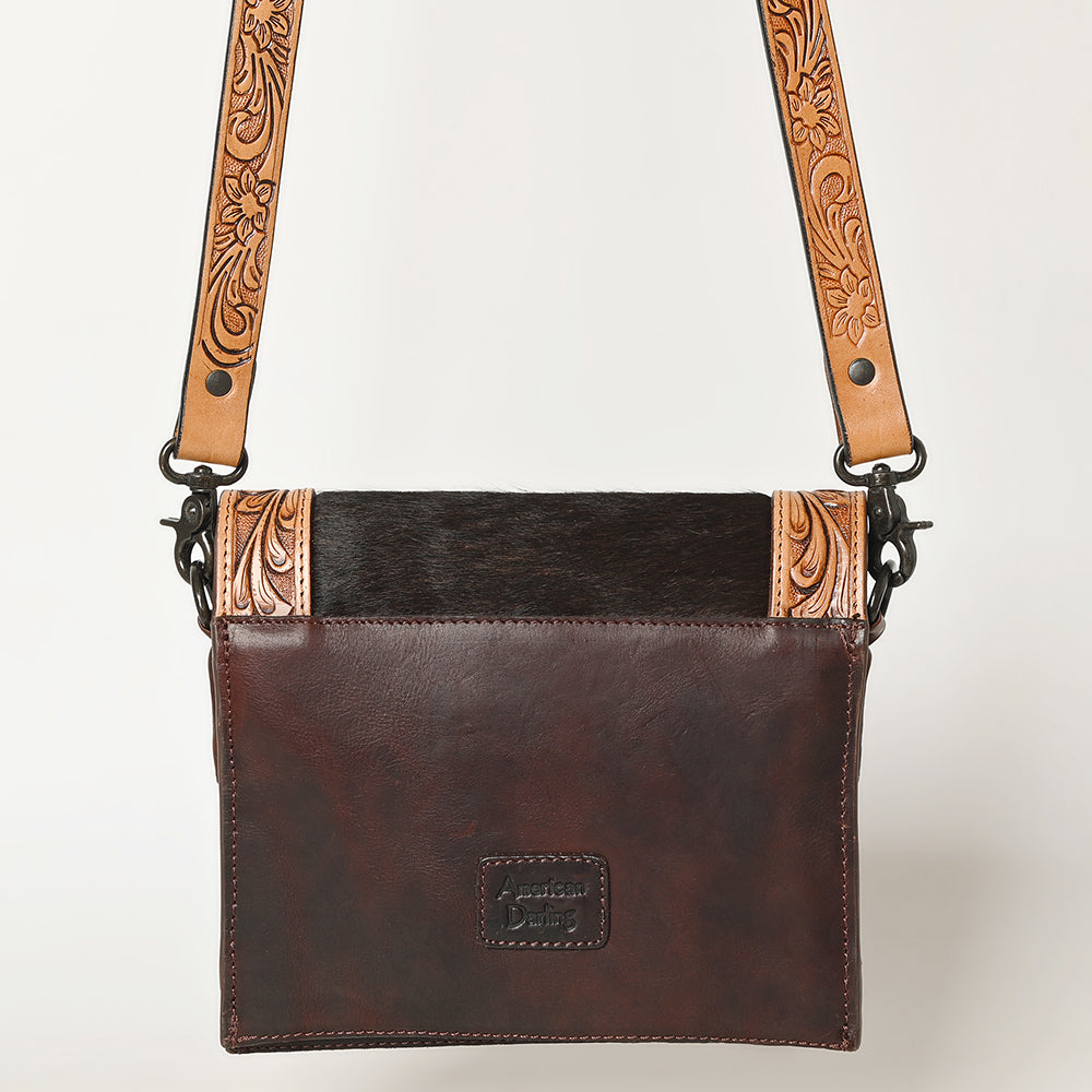 American Darling Hand-Tooled Hair-On Genuine Leather Messenger Bag