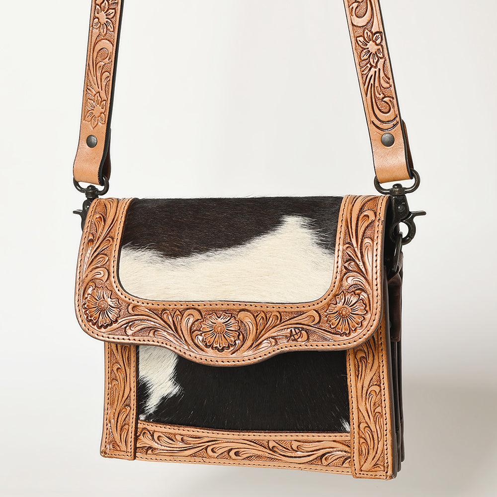 American Darling Hand-Tooled Hair-On Genuine Leather Messenger Bag