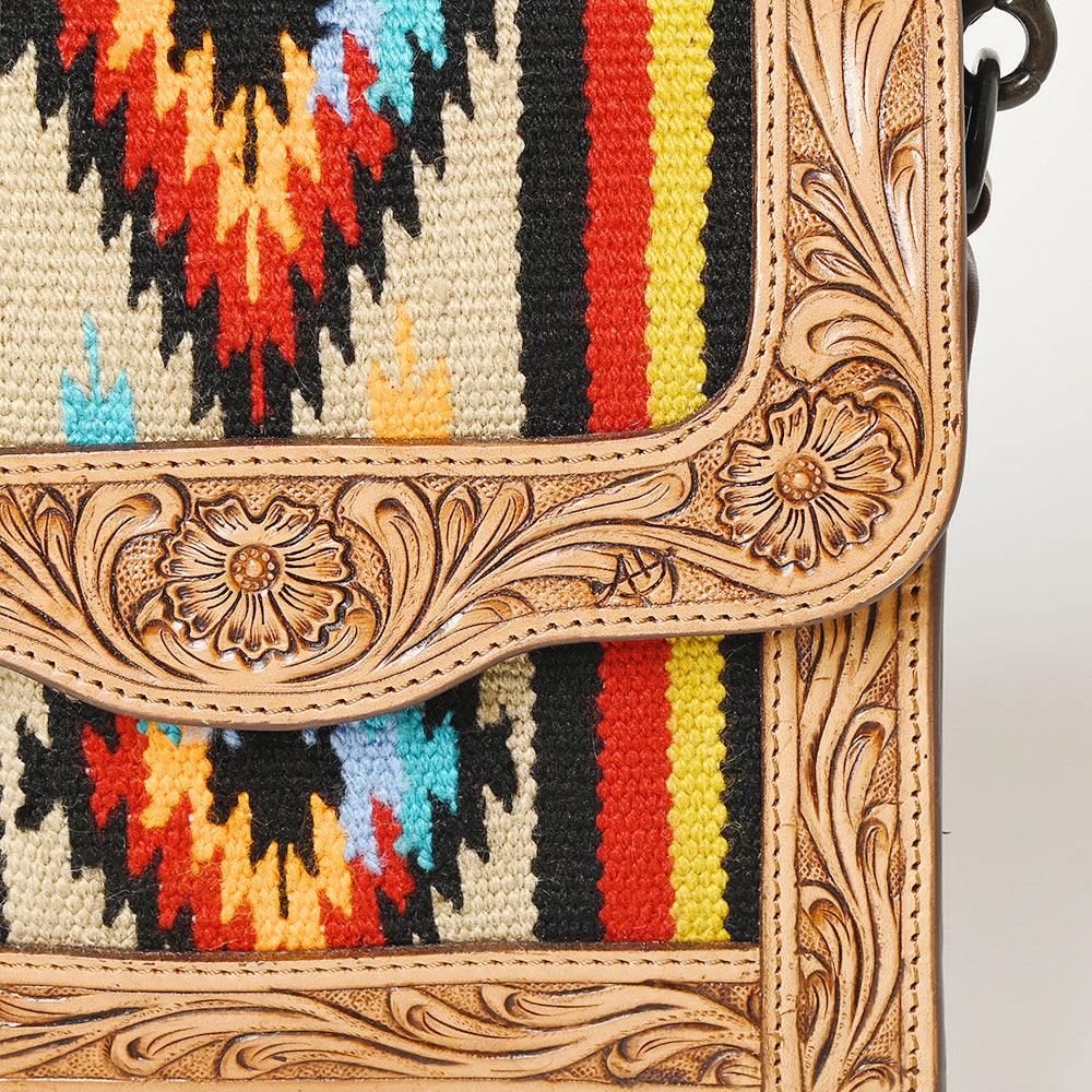 American Darling Hand-Tooled Saddle Blanket Leather Messenger Bag