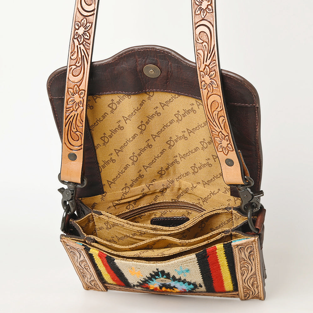 American Darling Hand-Tooled Saddle Blanket Leather Messenger Bag