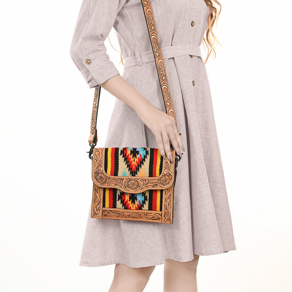 American Darling Hand-Tooled Saddle Blanket Leather Messenger Bag