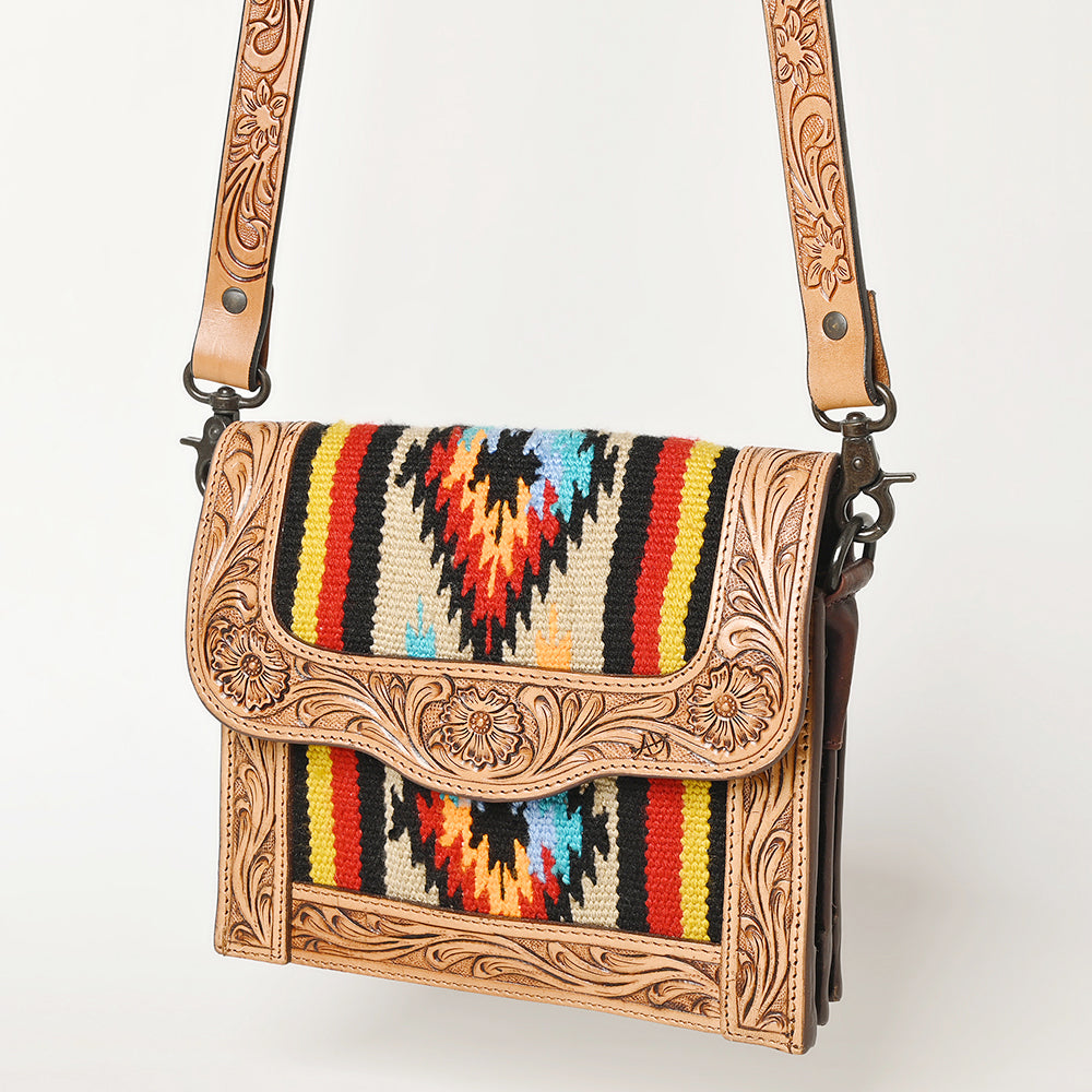 American Darling Hand-Tooled Saddle Blanket Leather Messenger Bag
