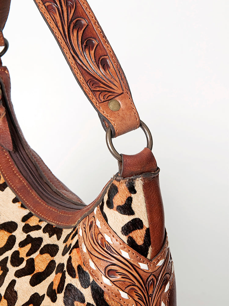 American Darling Hand-Tooled Hair-On Genuine Leather Hobo Bag