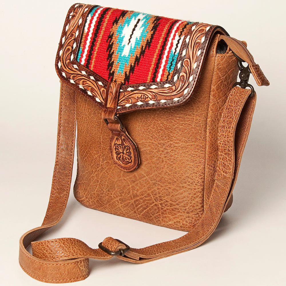 American Darling Hand-Tooled Saddle Blanket Leather Crossbody Bag
