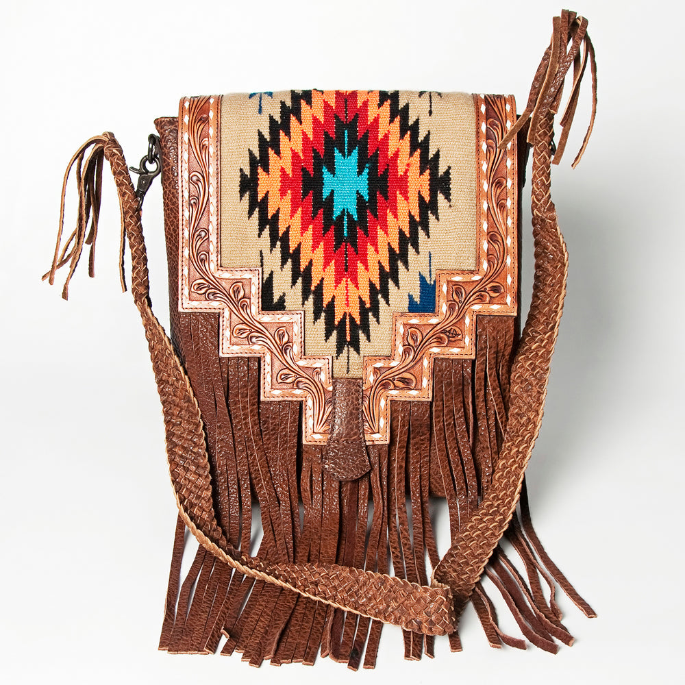 American Darling Hand-Tooled Saddle Blanket Genuine Leather Crossbody Bag
