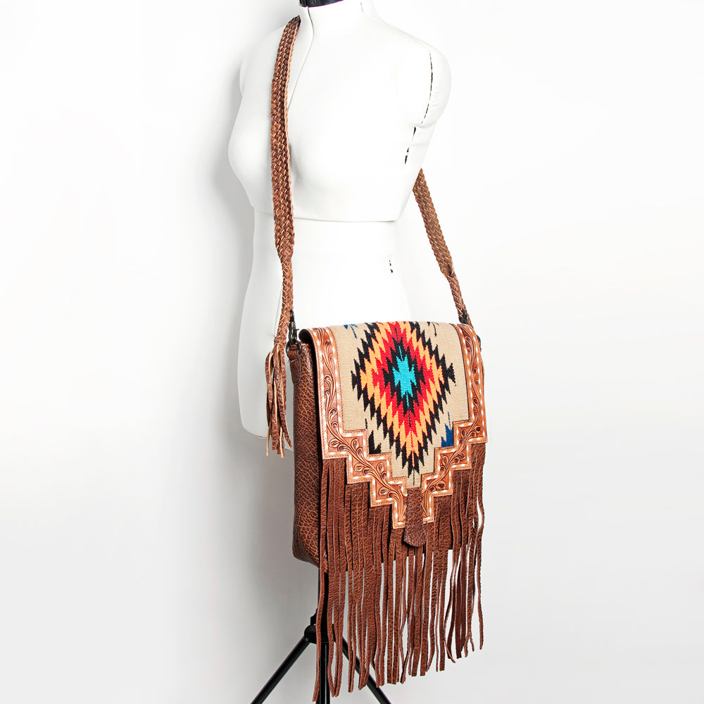 American Darling Hand-Tooled Saddle Blanket Genuine Leather Crossbody Bag