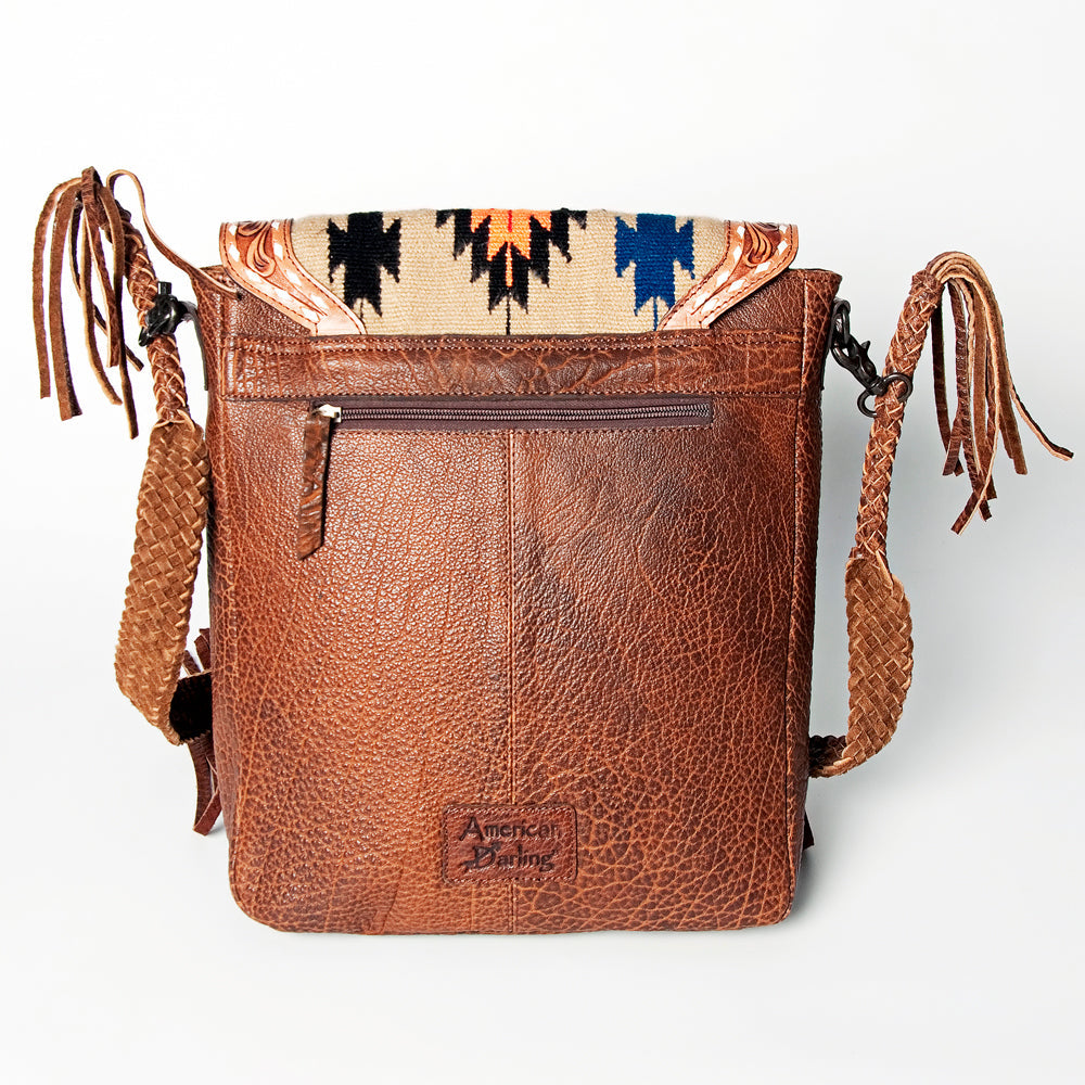 American Darling Hand-Tooled Saddle Blanket Genuine Leather Crossbody Bag