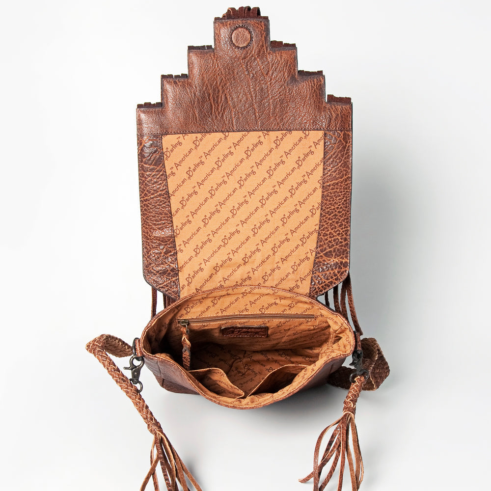 American Darling Hand-Tooled Saddle Blanket Genuine Leather Crossbody Bag