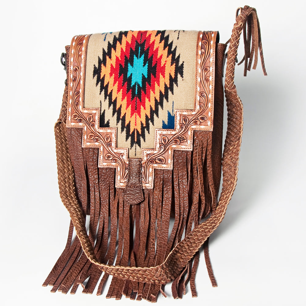 American Darling Hand-Tooled Saddle Blanket Genuine Leather Crossbody Bag