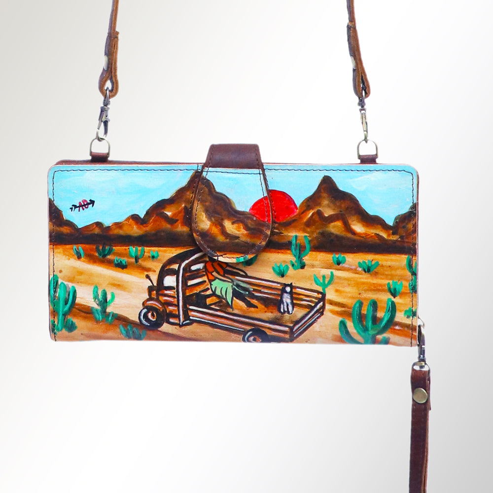 American Darling Wristlet Bag, Hand-Painted Genuine Leather, Western Vegetable Tanned Full Grain Leather Wallet Bag