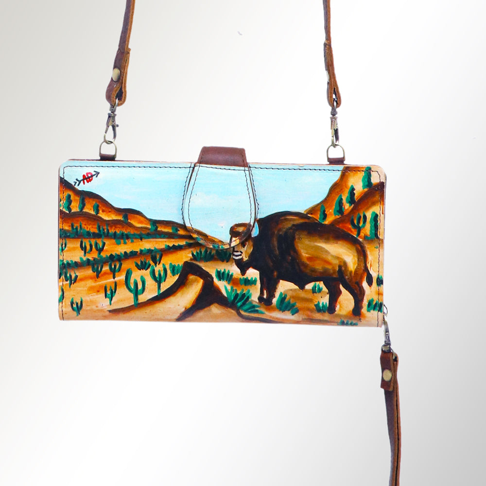 American Darling Wristlet Bag, Hand-Painted Genuine Leather, Western Vegetable Tanned Full Grain Leather Wallet Bag