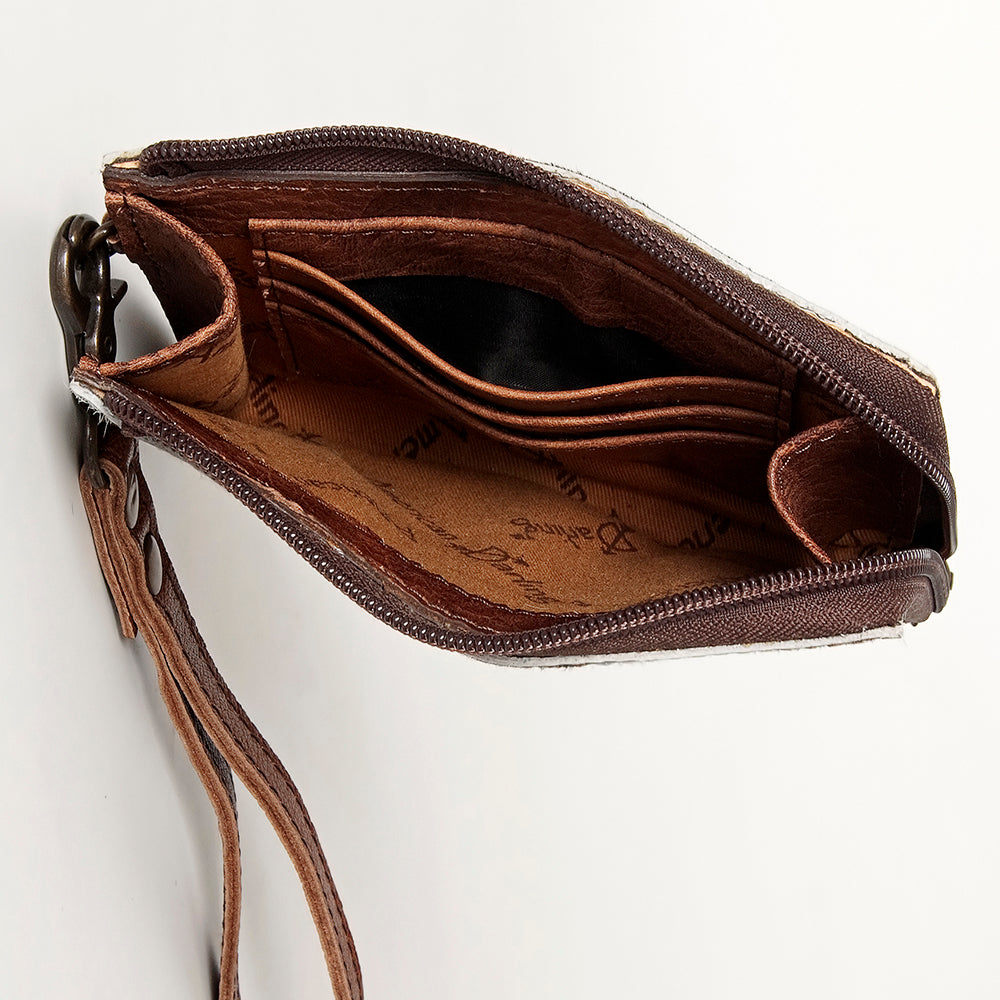 American Darling Coin Purse, Genuine Hair-On Cowhide & Full Grain Leather, Slim Western Travel Pouch, 4.5in (H) X 6.5in (W)