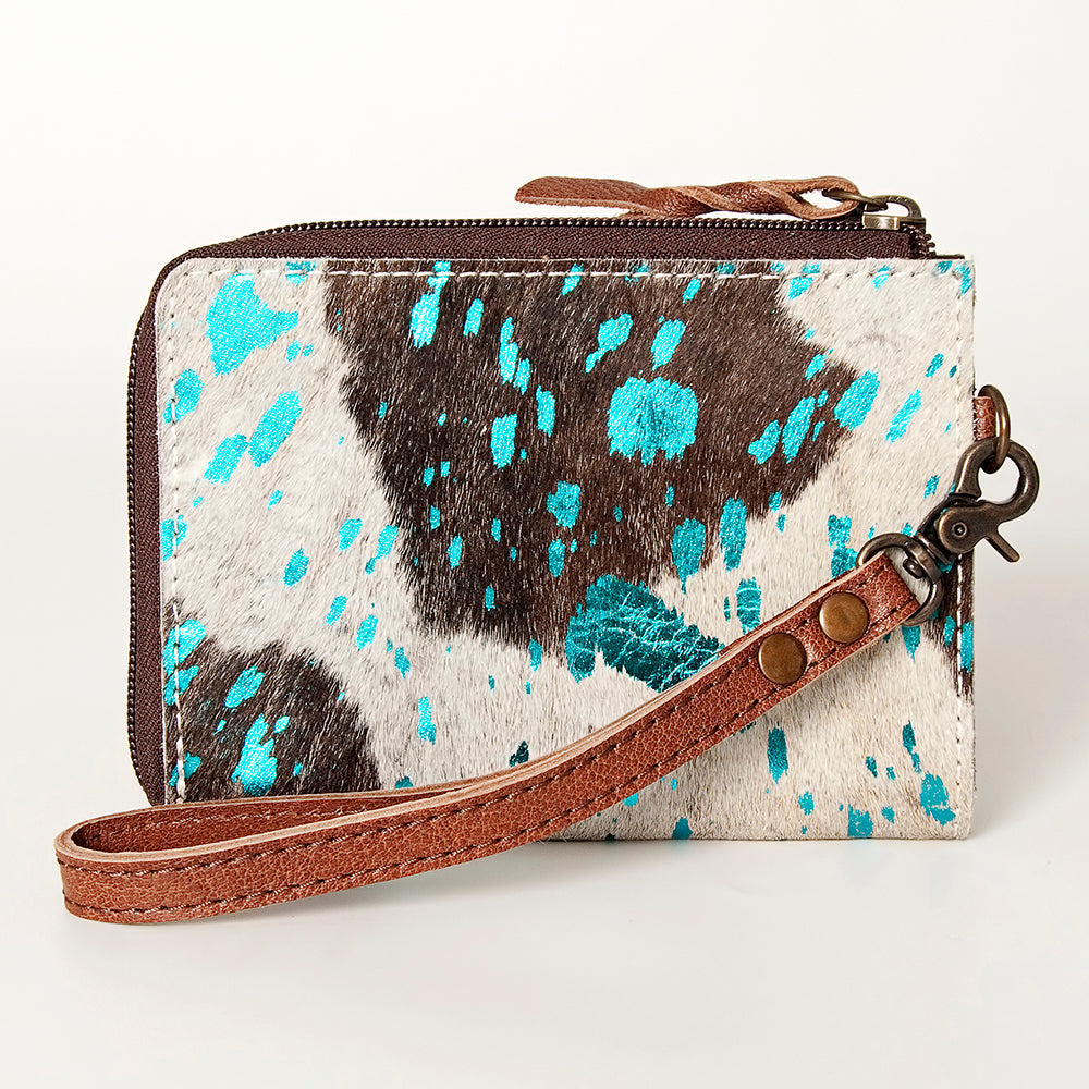 American Darling Coin Purse, Genuine Hair-On Cowhide & Full Grain Leather, Slim Western Travel Pouch, 4.5in (H) X 6.5in (W)