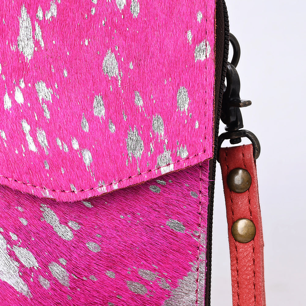 American Darling Cell Phone holder, Genuine Hair-On Cowhide & Full Grain Leather, Western Crossbody Bag, 7in X 4in X 1in
